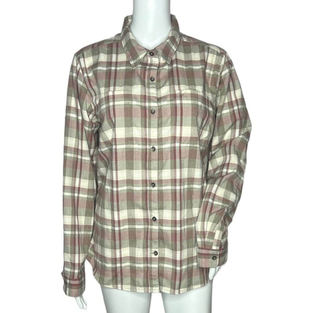 Royal Robbins Shirt Womens Large Green Purple Plaid Thermotech Flannel Heritage